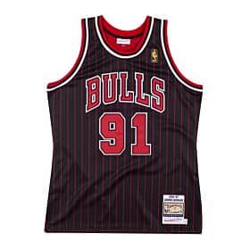 Dennis Rodman Adult Chicago Bulls NBA Black with Red Pinstripes Jersey