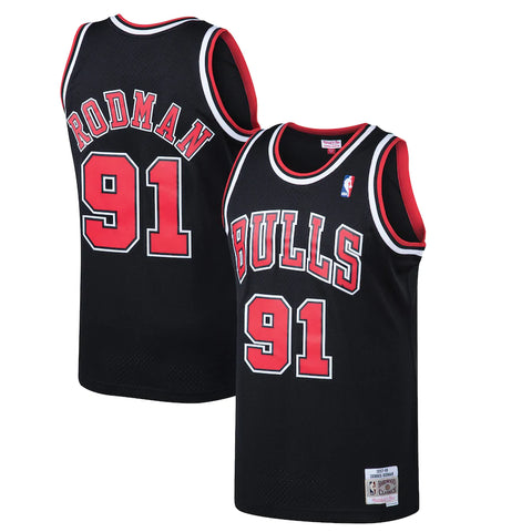 Dennis Rodman Adult Chicago Bulls Black Mitchell and Ness NBA Jersey