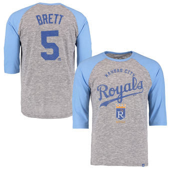 George Brett #5 Majestic Gray/Blue Home Stretch Raglan Adult Shirt