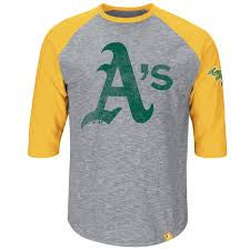 Oakland Athletics Majestic Blank Gray/Gold Home Stretch Raglan Adult Shirt
