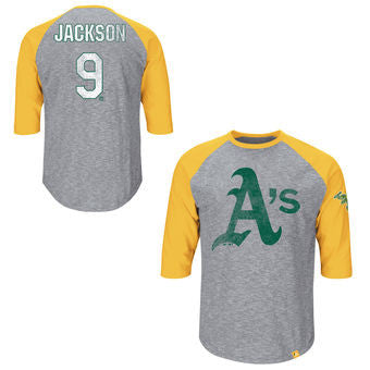 Reggie Jackson #9 Oakland Athletics Majestic Gray/Gold Home Stretch Raglan Adult Shirt