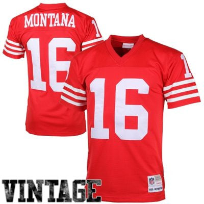 Joe Montana #16 San Francisco 49ers NFL Premier Throwback Adult Mitchell & Ness Red Jersey - Dino's Sports Fan Shop