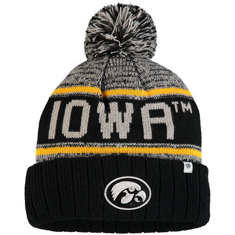 Iowa Hawkeyes Top Of The World NCAA Black/Grey Acid Rain Adult Knit Hat