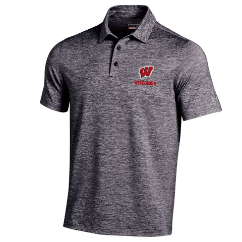 Wisconsin Badgers Under Armour Adult "Elevated" Black Heather Polo Shirt