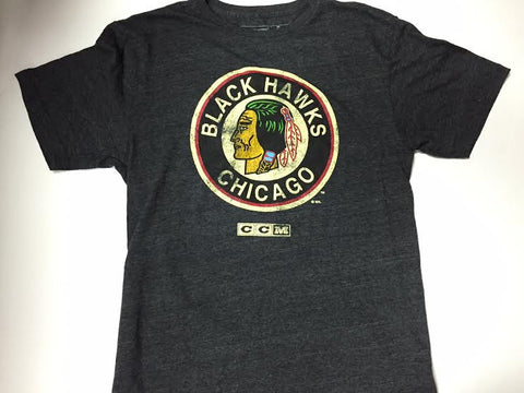 Chicago Blackhawks CCM Vintage Gray Men's Shirt - Dino's Sports Fan Shop