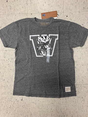 Wisconsin Badgers Adult Retro Brand Gray Shirt With Big "W" And Badger