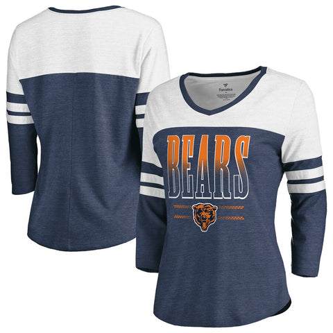 Chicago Bears Fanatics Branded Women's Team Wave 3/4-Sleeve V-Neck T-Shirt – Navy/White